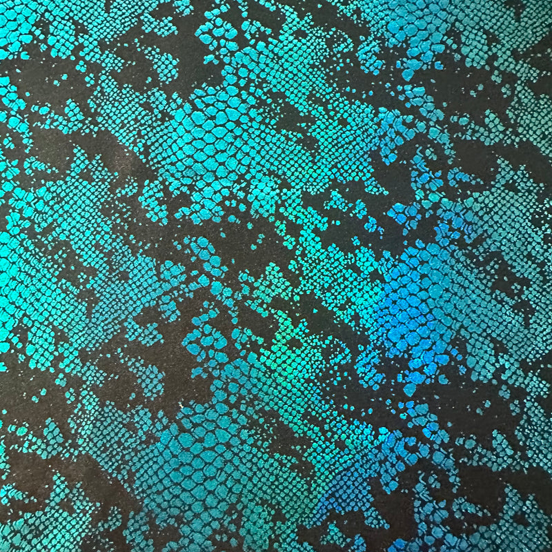 Viper Snake Stretchy Hologram Tricot Fabric | Spandex Palace Turquoise 