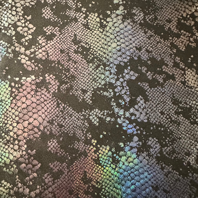 Viper Snake Stretchy Hologram Tricot Fabric | Spandex Palace Silver