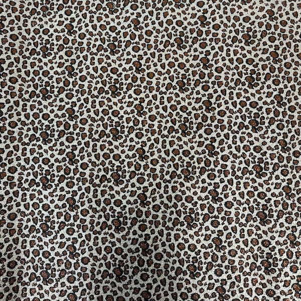 Silver | Brown Leopard Print Glitter Canvas Vinyl Fabric