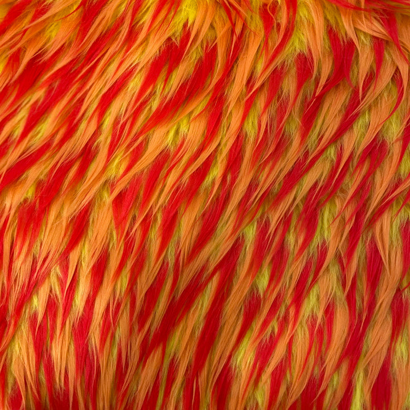 Yellow Red Orange Three Spike Shaggy Faux Fur Fabric