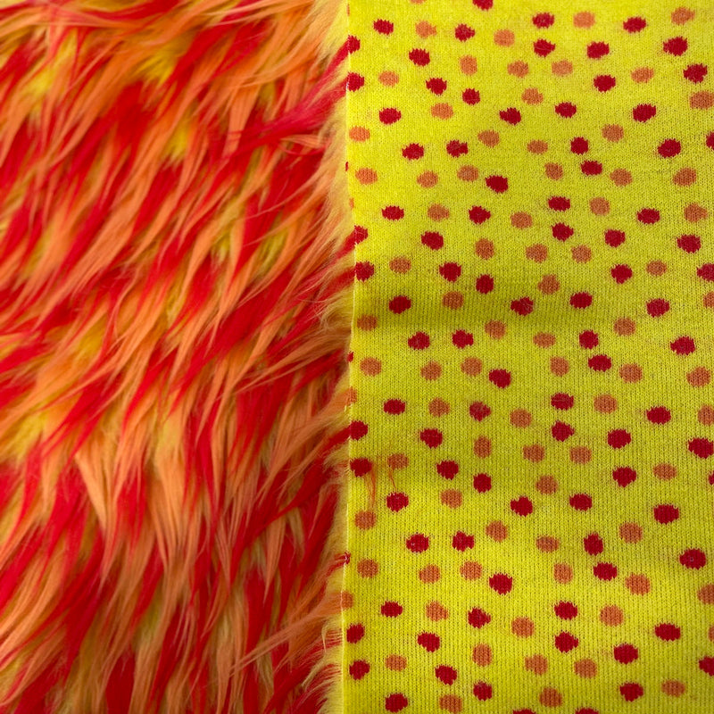 Yellow Red Orange Three Spike Shaggy Faux Fur Fabric