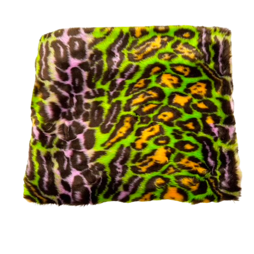 Green | Lavender Multicolor Rainbow Leopard Print Faux Fur Fabric