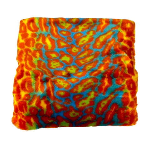 Orange | Yellow Multicolor Rainbow Leopard Print Faux Fur Fabric