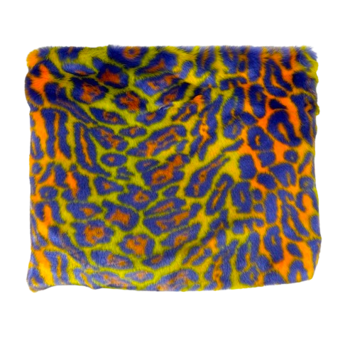 Lime Green | Orange Multicolor Rainbow Leopard Print Faux Fur Fabric