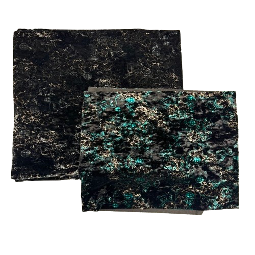 Turquoise Blue Camouflage Leopard Print Crushed Stretch Velvet Fabric