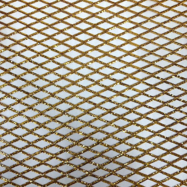 Dark Gold Diamond Pattern Sequins Stretch Mesh Fabric