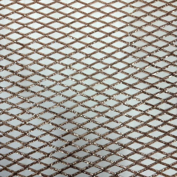 Dark Champagne Gold Diamond Pattern Sequins Stretch Mesh Fabric