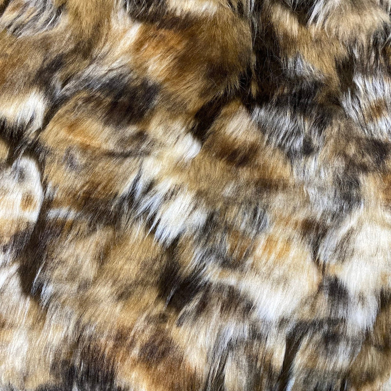 Neutral Brown Multicolor Patchwork Faux Fur Fabric