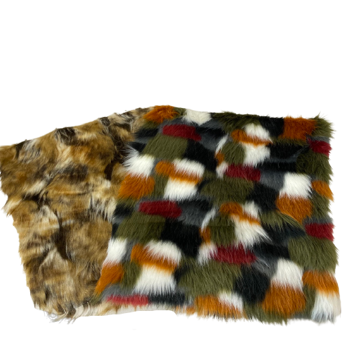 Neutral Brown Multicolor Patchwork Faux Fur Fabric