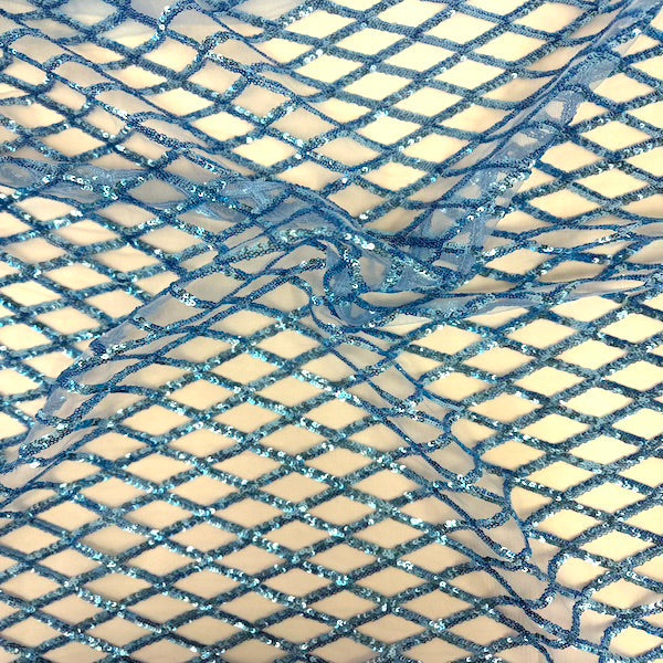 Diamond Pattern Sequins Stretch Mesh Fabric