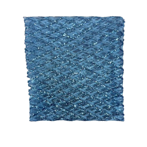 Turquoise Blue Diamond Pattern Sequins Stretch Mesh Fabric