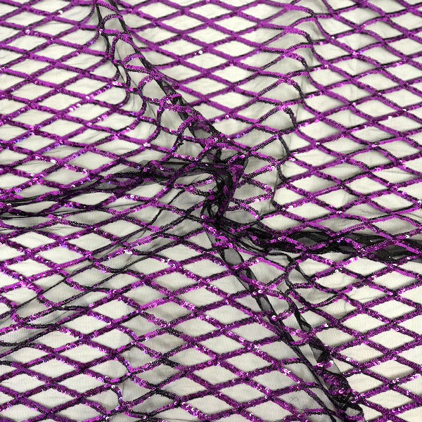 Purple Diamond Pattern Sequins Stretch Mesh Fabric