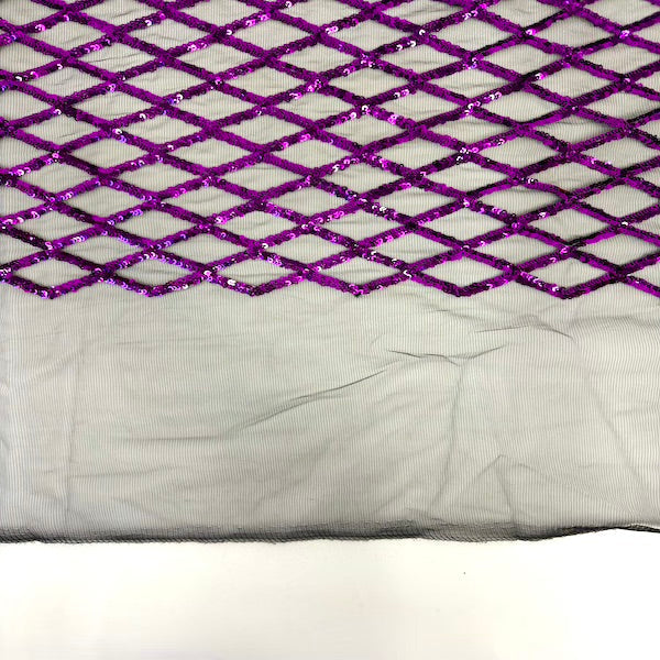 Purple Diamond Pattern Sequins Stretch Mesh Fabric