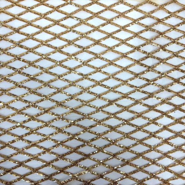 Diamond Pattern Sequins Stretch Mesh Fabric