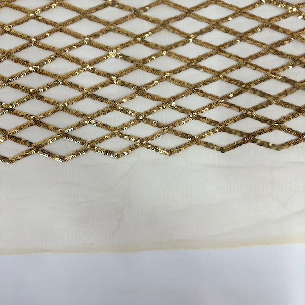 Gold Diamond Pattern Sequins Stretch Mesh Fabric