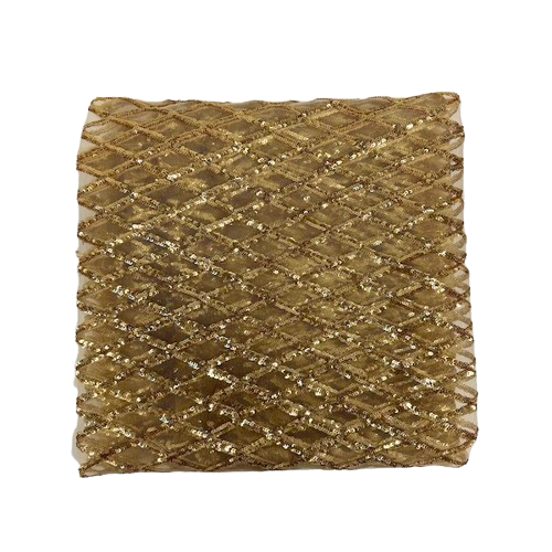 Gold Diamond Pattern Sequins Stretch Mesh Fabric