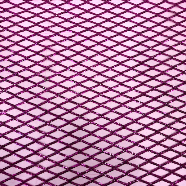 Fuchsia Diamond Pattern Sequins Stretch Mesh Fabric