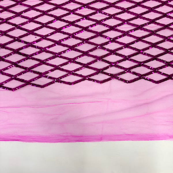 Diamond Pattern Sequins Stretch Mesh Fabric