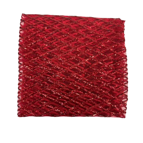 Red Diamond Pattern Sequins Stretch Mesh Fabric