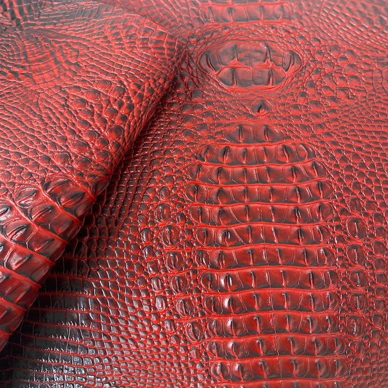 Red Amazon 3D Embossed Gator Faux Leather Vinyl Fabric