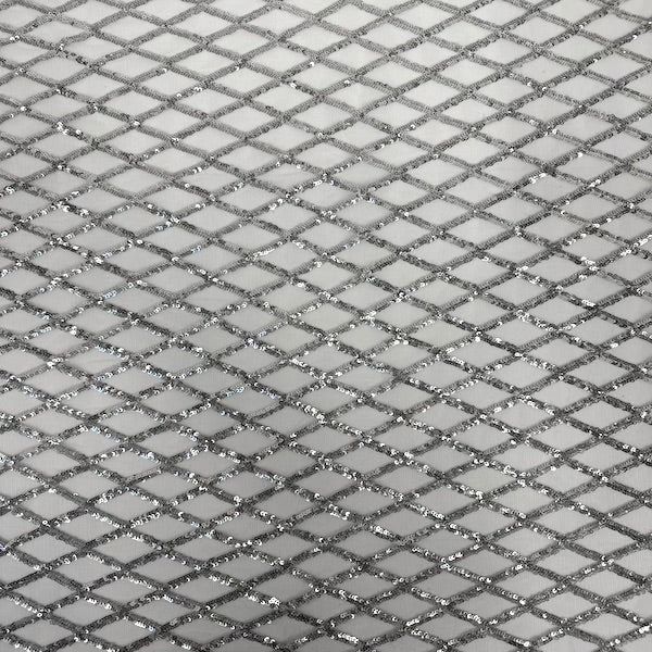 Diamond Pattern Sequins Stretch Mesh Fabric