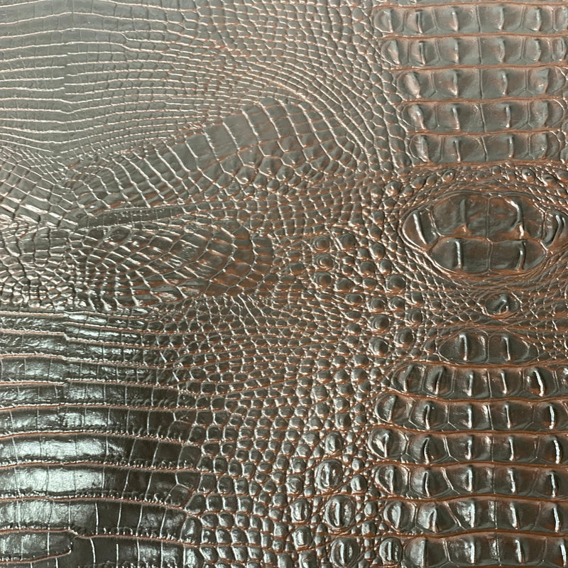 Dark Brown Amazon 3D Embossed Gator Faux Leather Vinyl Fabric