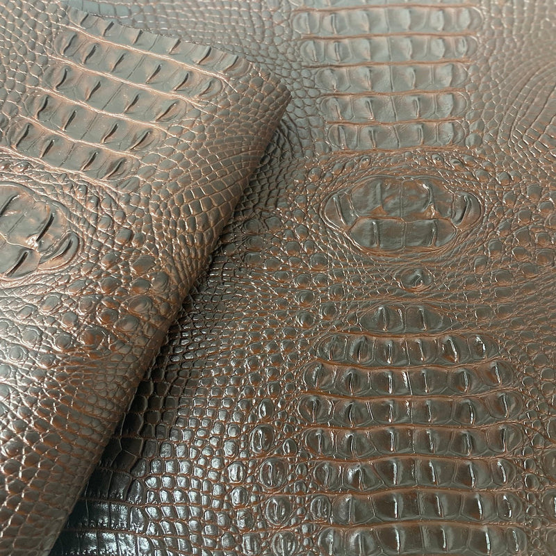 Dark Brown Amazon 3D Embossed Gator Faux Leather Vinyl Fabric