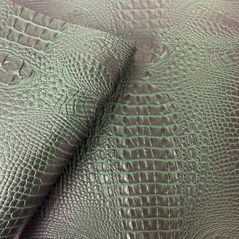 Hunter Green Amazon 3D Embossed Gator Faux Leather Vinyl Fabric