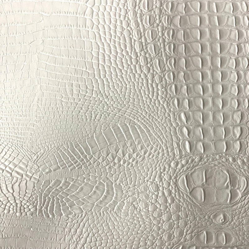 White Amazon 3D Embossed Gator Faux Leather Vinyl Fabric