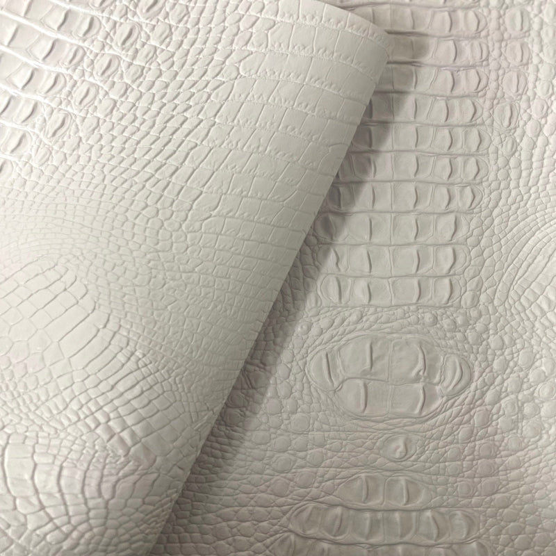 White Amazon 3D Embossed Gator Faux Leather Vinyl Fabric