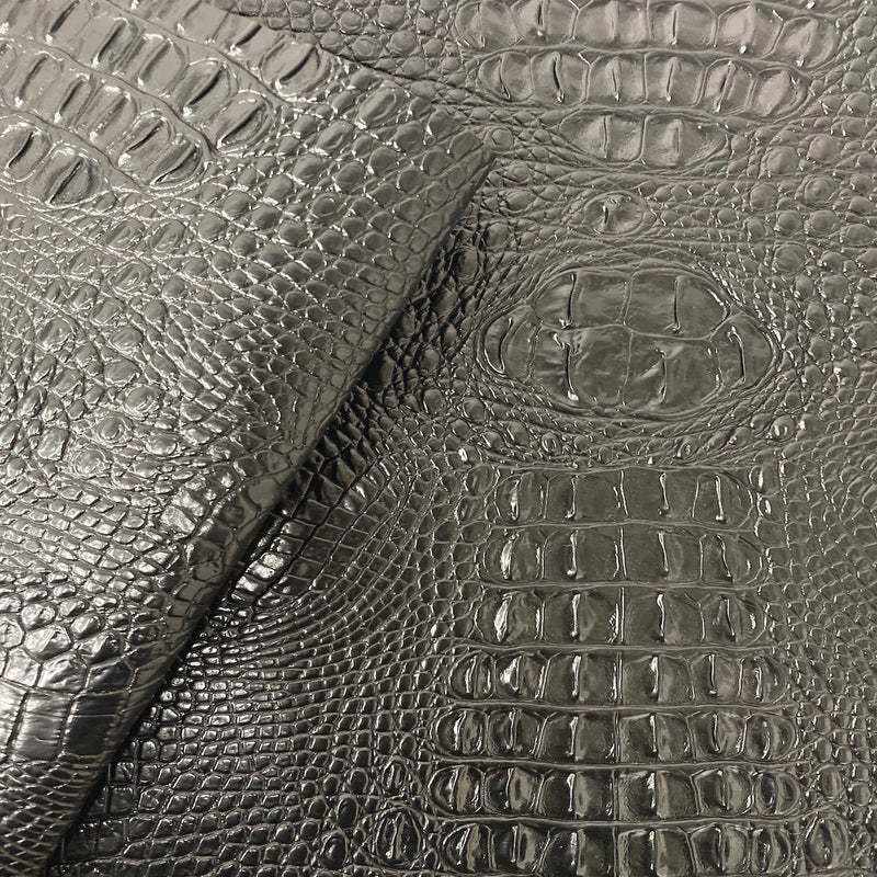 Black Amazon 3D Embossed Gator Faux Leather Vinyl Fabric