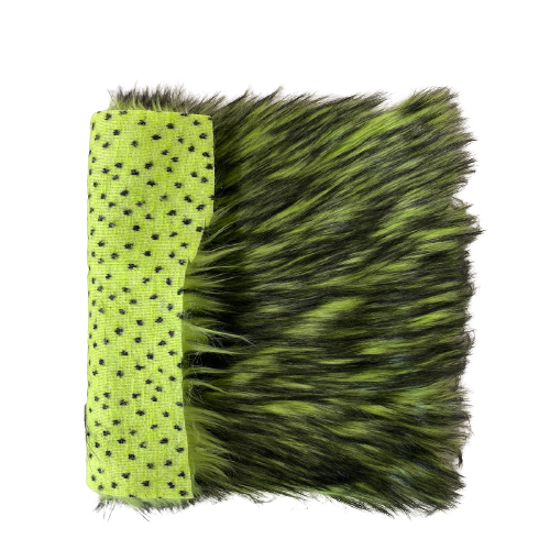 Lime Green Black Husky Print Long Pile Shaggy Faux Fur Fabric