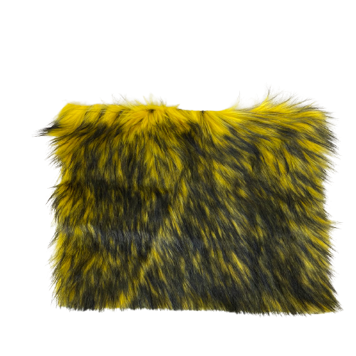 Yellow Black Husky Print Long Pile Shaggy Faux Fur Fabric