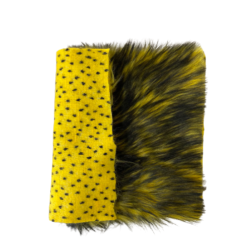 Yellow Black Husky Print Long Pile Shaggy Faux Fur Fabric