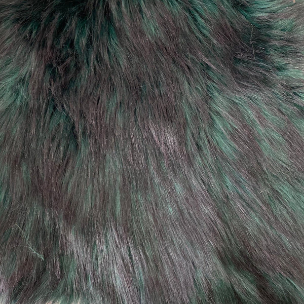 Hunter Green Black Husky Print Long Pile Shaggy Faux Fur Fabric