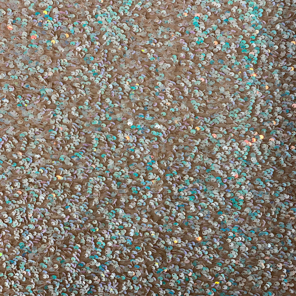 Pearl Blue | Nude Sequins Embroidered Stretch Velvet Rodeo Fabric