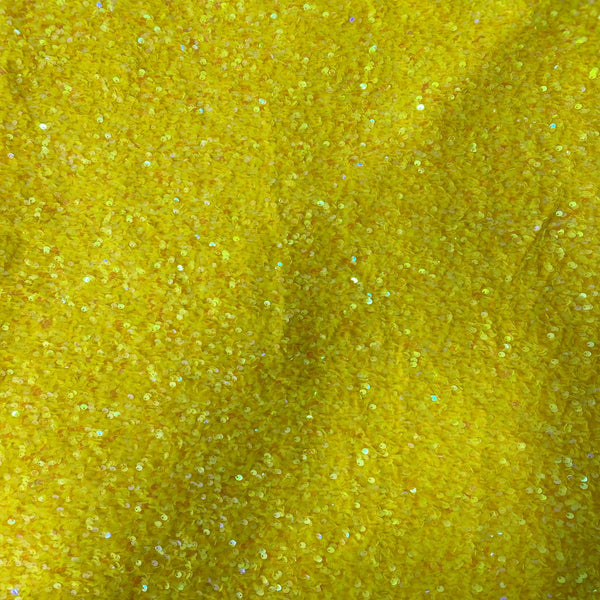 Yellow Iridescent Sequins Embroidered Stretch Velvet Rodeo Fabric