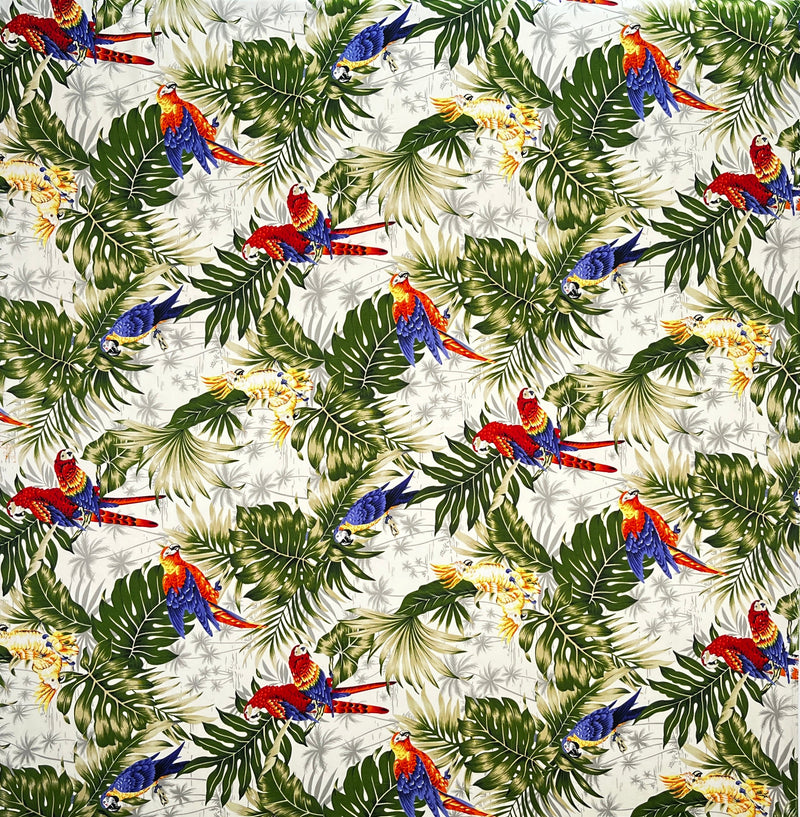 Parrots Split Monstera Palm Leaves Fabric | Peachskin | Spandex Palace