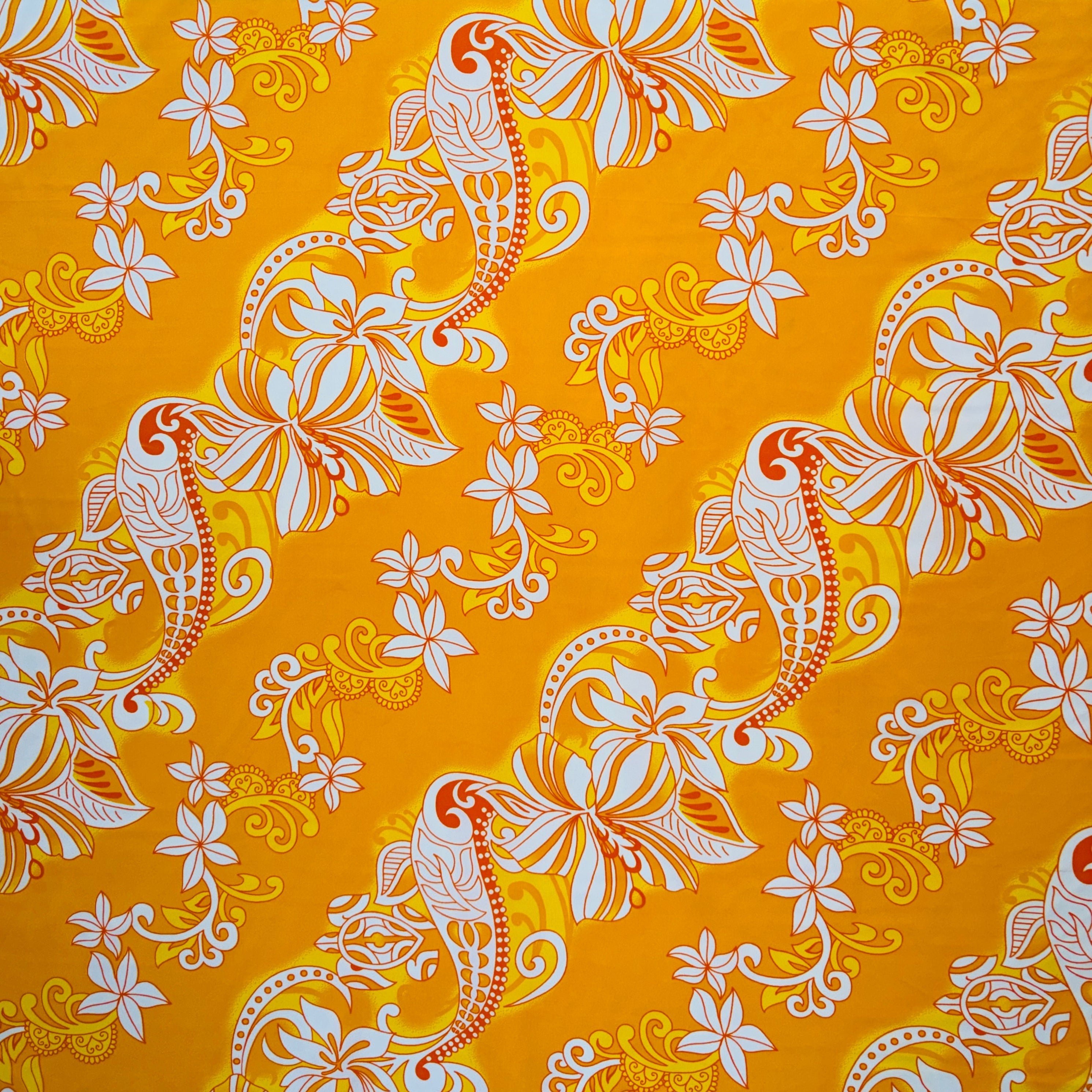 Diagonal Hibiscus Plumeria Sea Turtle Swirl Design Peachskin Fabric | Islands Fabric