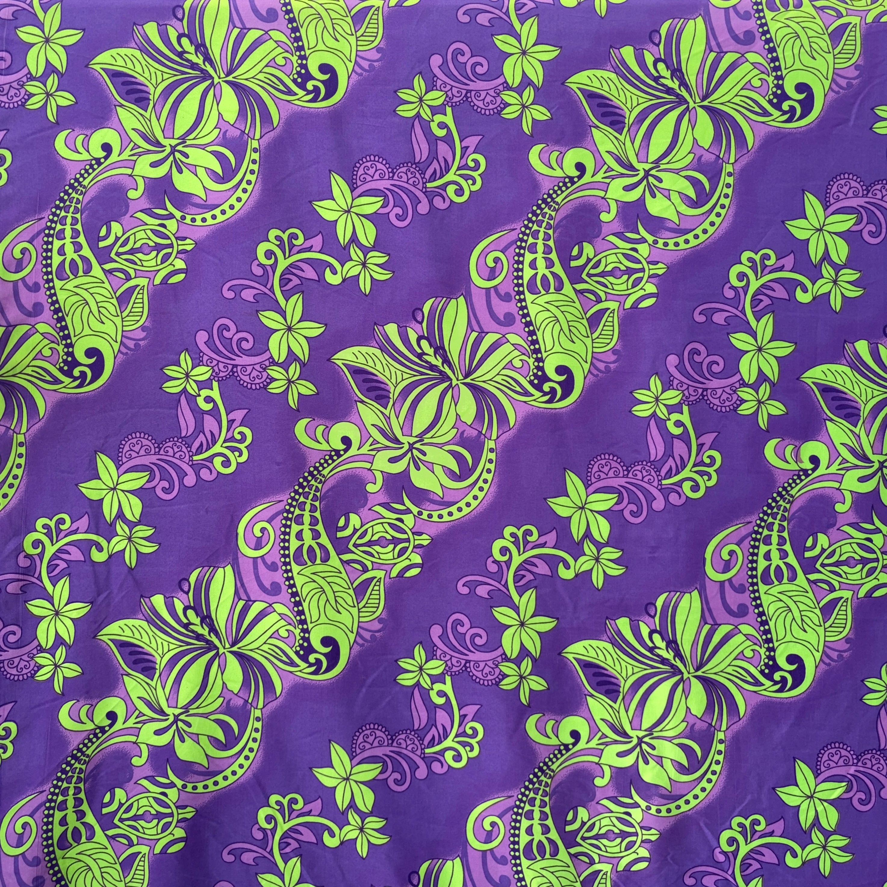 Diagonal Hibiscus Plumeria Sea Turtle Swirl Design Peachskin Fabric | Islands Fabric