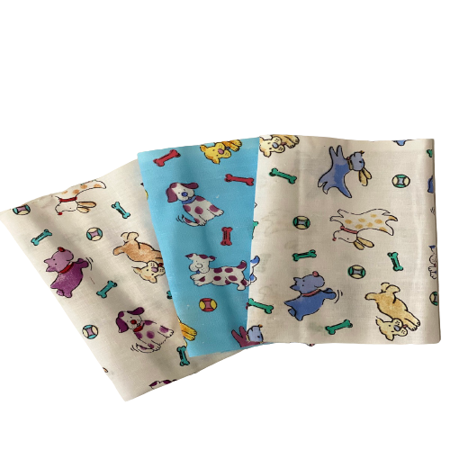 White | Blue Puppy Bone Print Poly Cotton Fabric