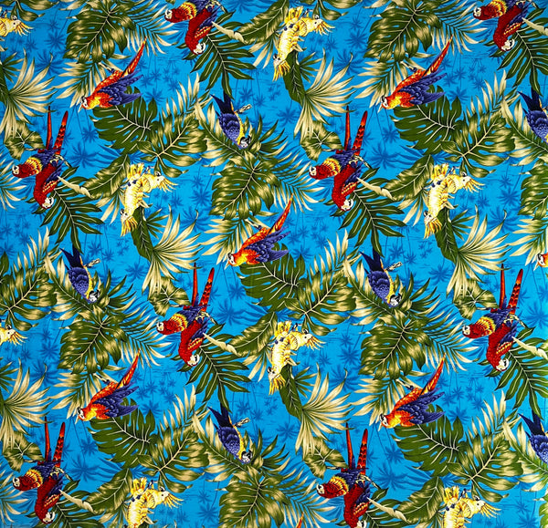 Parrots Split Monstera Palm Leaves Fabric | Peachskin | Spandex Palace