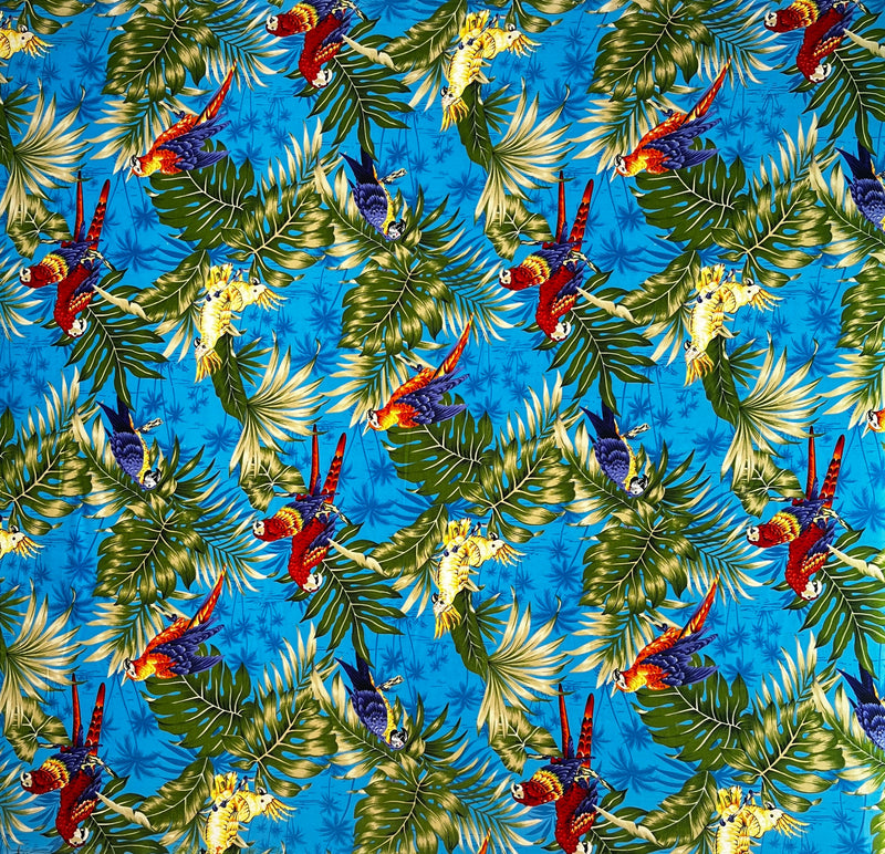 Parrots Split Monstera Palm Leaves Fabric | Peachskin | Spandex Palace