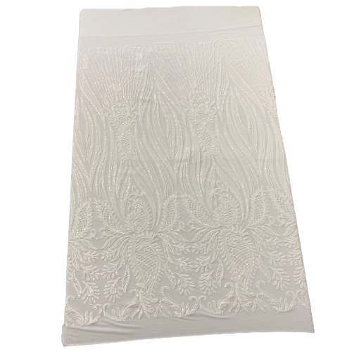 White Nebill Stretch Sequins Lace Fabric