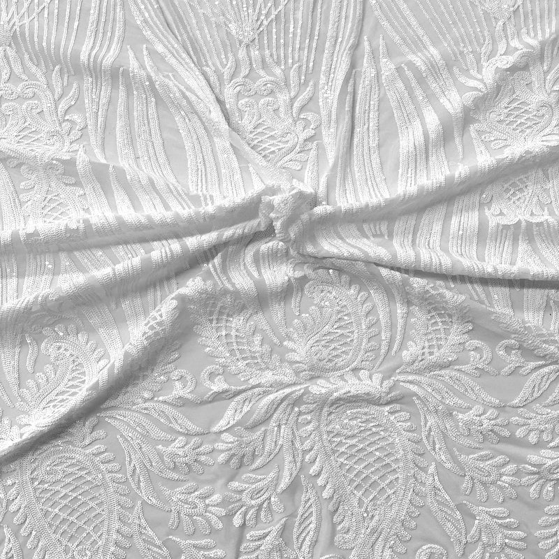 White Nebill Stretch Sequins Lace Fabric