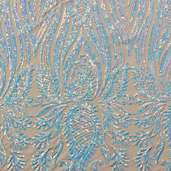 Pearl Blue Iridescent Nebill Stretch Sequins Lace Fabric