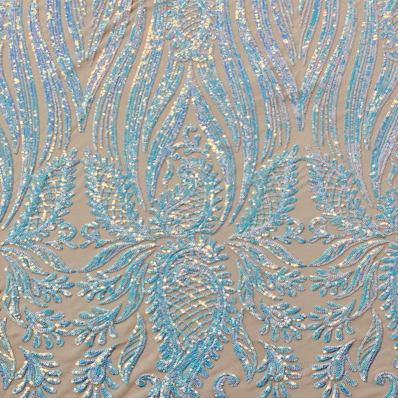 Pearl Blue Iridescent Nebill Stretch Sequins Lace Fabric