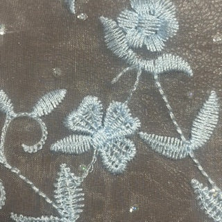 Organza Flower Embroidery Fabric | Spandex Palace Light blue