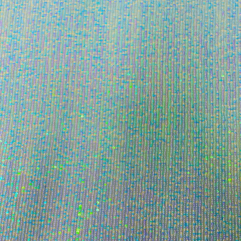 Pearl Blue Iridescent Mille Striped Stretch Sequins Lace Fabric