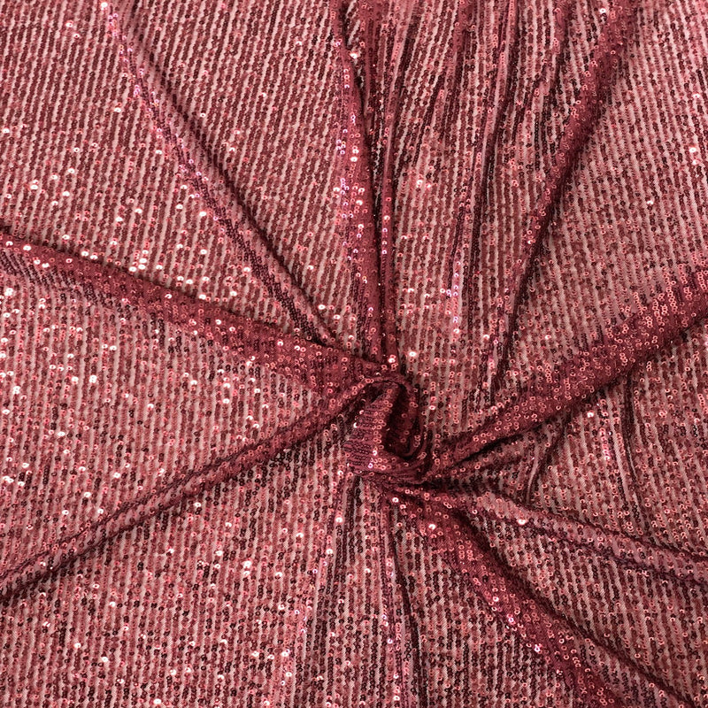 Burgundy Mille Striped Stretch Sequins Lace Fabric